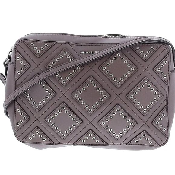 Michael Kors genuine Diamond Grommet Crossbody Leather Bag CINDER Neutral - Picture 6 of 12